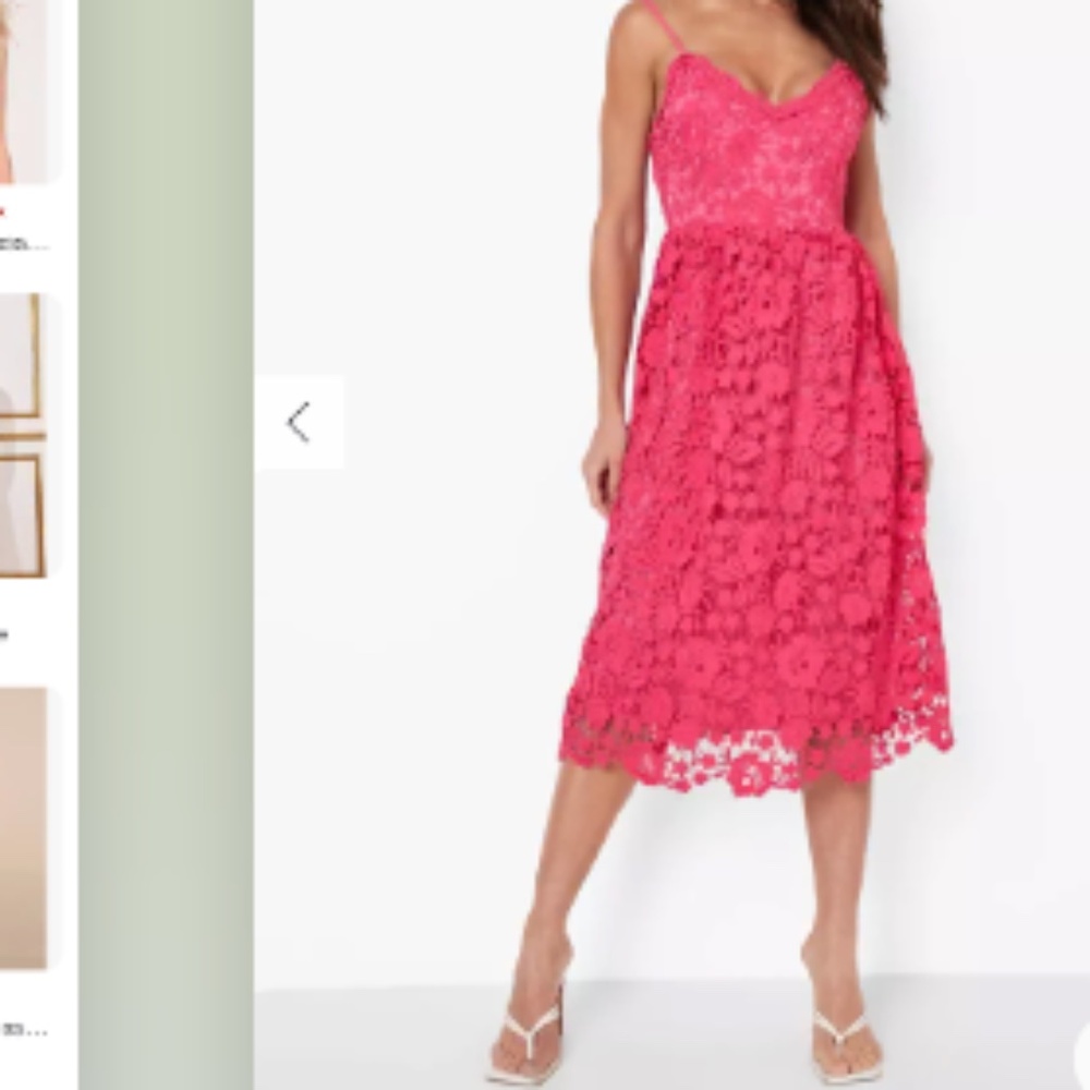 Boohoo Occasion Strappy crochet lace skater midi fuchia pink sz 10